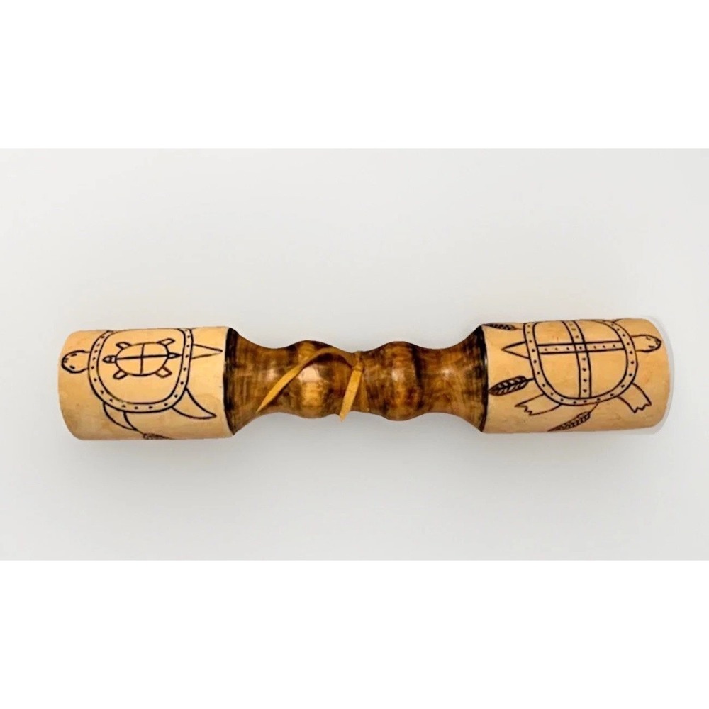 Handmade Wood Turtle Rattle Tribal Ceremonial Instrument VTG Boho Folk Decor LRG